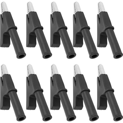 Lot de 10 pinces crocodiles test 10mm ouverture 10A avec douille 4mm accessoires noir (1/5)
