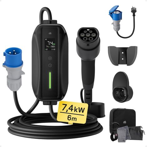 P17 Elektroauto-Ladegerät [7,4 kW, 1-phasig, 6 m, 6 A/10 A/16 A/20 A/24 A/32 A] Typ 2 CEE-Stecker EV-Ladegerät, mobile Ladestation/Wallbox mit Digitalanzeige (1/5)