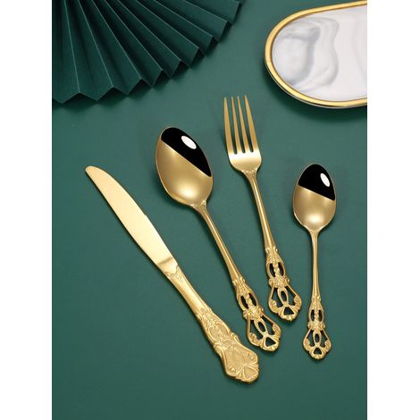 (Or) Vaisselle en acier inoxydable, ustensiles haut de gamme pour banquet de mariage royal (1/5)