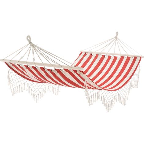 Hamac de Voyage Portable Style Hippie Chic Toile de hamac dim. 2L x 1l m Coton Polyester Rouge crème rayé