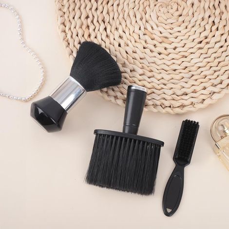 Ensemble de 3 brosses de nettoyage professionnelles pour salon et maison – brosse pour le cou, brosse à poudre et brosse de détail, noir (1/5)