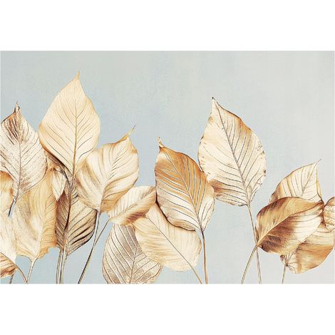Papier peint panoramique feuilles dorées abstrait intissé 200x140 cm mural salon chambre déco murale (1/5)