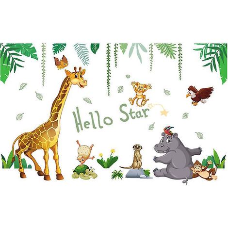 decalmile Stickers Muraux Animaux De La Jungle Autocollant Mural Safari Girafe Lphant Dcoration Murale Chambre Enfants Bb Ppinire Salon (1/5)