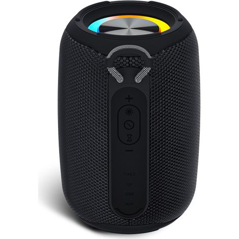 Black portable Bluetooth speaker, waterproof, with light-up function, card slot, subwoofer, loud volume, compact and pow (1/3)