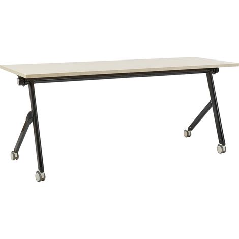 Escritorio rectangular moderno plegable con ruedas mesa móvil portátil estructura metálica 180 x 60 cm madera clara y negro Bendi