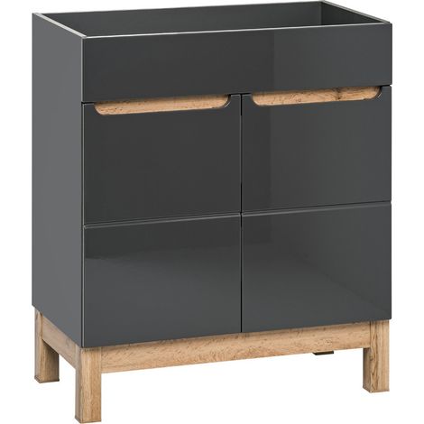 Waschtischunterschrank 60 cm SOLNA-56 inkl. Standfüßen, Hochglanz grau, B x H x T ca. 60 x 85 x 45cm (1/5)