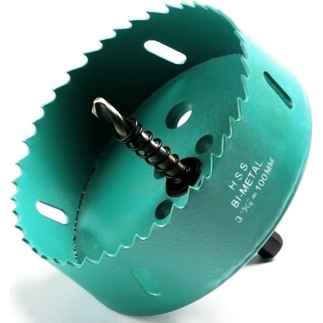 Scie Cloche Bi-métal 100 mm, M42 HSS Bimétallique Scie Trèpan avec Foret de Centrage pour Robuste Perceuse à Percer pour Fer, Aluminium, Bois, Cloison Sèche, Tuyau, Panneau de Fibres de Bois/Vert (1/5)