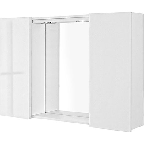 Specchiera da Bagno 2 Ante con Faretti Led Stella Feridras - Colore: Bianco Lucido