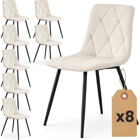 8er Set Samt-Polsterstühle, gesteppt MILO Beige mit schwarzen Beinen (1/5)