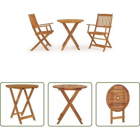 vidaXL Salle à manger extérieure - Ensemble à manger de jardin pliable 3 pcs Bois d'acacia solide (1/5)