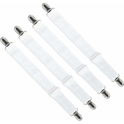 Verstellbarer Spannbettlaken-Spanner (65 cm bis 200 cm) – Verstellbarer Gurtverschluss für Bettlaken, Sofabezüge und Bügelbrettbezüge (4er-Set, Weiß) – DPZO