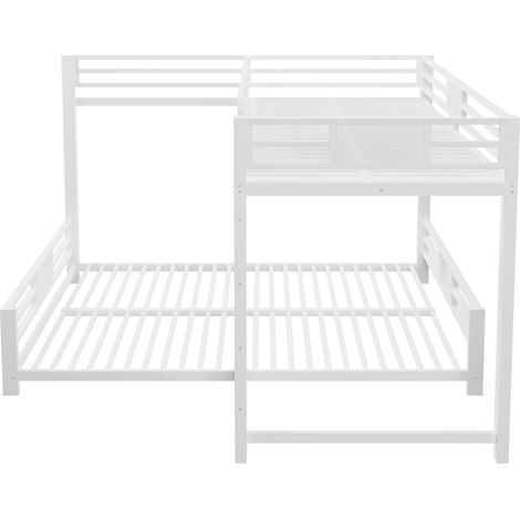 Letto a castello angolare in metallo 90x200 sopra 140x200 bianco HOMVRA (1/5)