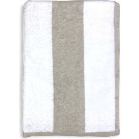 Serviette de plage en jacquard « Forte dei Marmi » Gris Tourterelle Beige Rayures 90×165 cm – Serviette de plage en coton éponge