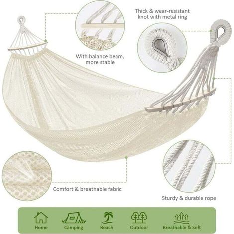 Hamac Filet Suspendu, Hamac de Camping et Jardin Léger et Frais pour Intérieur/Extérieur, Terrasse, La Sieste, 290 x 150 cm, 250kg Capacité de Charge,de DEBUNS (1/4)