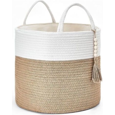 Panier de rangement tressé, 1 pièce, 383845cm, décoré de corde naturelle, pour le salon et la décoration intérieure. (1/5)
