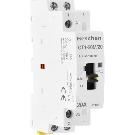 Protection AC domestique modulaire, CT1-20M/20, 20A, 2 pôles, 2NO, deux normalement ouverts 220 bobines VCA, montage sur rail DIN 35 mm, avec interrupteur de commande manuel (1/5)