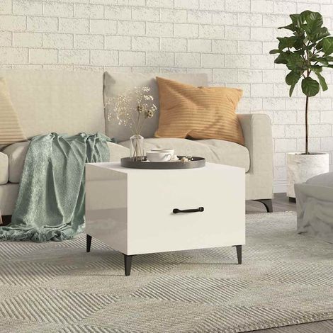 vidaXL Table basse avec pieds en métal Blanc brillant 50x50x40 cm (1/5)