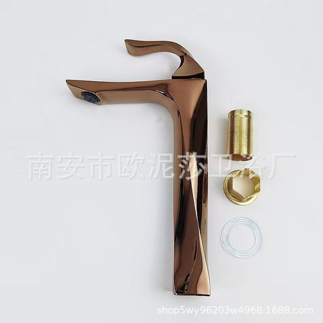 Cross-border hot and cold water basin faucet, bathroom splash-proof zinc alloy twisted heightened bathroom sink faucet - rose gold tall version