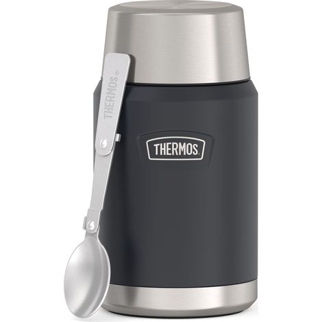 Food Jar - Pot alimentaire de 0,71 l - Gris foncé/graphite mat - 710 ml - Double paroi en acier inoxydable 18/8 - Garde au chaud et au froid - Avec cuillère pliable - Fond antidérapant (1/5)
