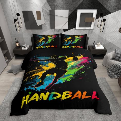 Parure de lit avec housse de couette 155 x 220 cm, motif boule arc-en-ciel, encre splash, graffiti, sport, noir, rouge, bleu sarcelle, chaude et douce (1/5)