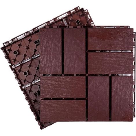 Terrasse carrée en Bois-Plastique, tuiles Composites emboîtables, terrasse extérieure, toits, Jardins, patios, parquet à Pose Automatique(Dark Brown,3030cm,1pcs) (1/4)