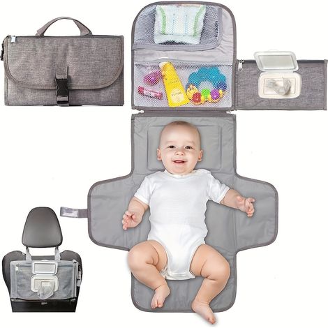 Sac à langer - matelas à langer portable et imperméable - sac pour maman - accessoires pour bébé - voyages en famille en extérieur - soins pour bébé - gris (1/4)