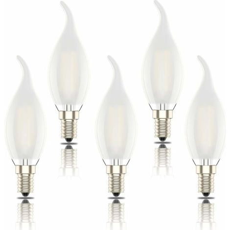 Ampoules LED E14 Lot de 5 ampoules LED E14, filament flamme dépoli, petite ampoule à vis Edison SES C35, 4 W (équivalent 40 W), blanc chaud 2700 K [Classe d'efficacité A+] Ampoules LED E14