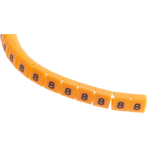 Repère câble à pression , Ø câble 3 3.4mm, texte : 8, Noir sur Orange ( Prix pour Bobine de 100 )