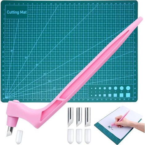 Craft outil de découpe à 360 degrés lame rotative coupe-papier avec 3 têtes de gravure (15/30/45°) et plaque en acier inoxydable outils d’artisanat couteau stylo travaux pour pochoirs