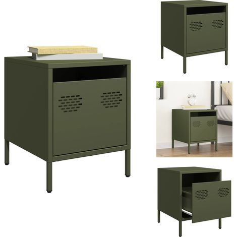 Table de chevet vert olive 35x39x43,5 cm acier - Armoire De Chevet - Armoires De Chevet - Armoire - Table De Chevet (1/5)