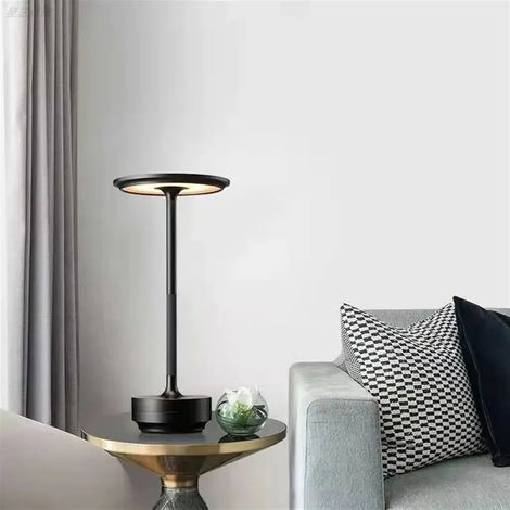 Lámpara de escritorio LED inalámbrica recargable con brillo ajustable, lámpara de escritorio táctil, lámpara de mesilla para sala de estar, lámpara tricolor, negra. (1/5)