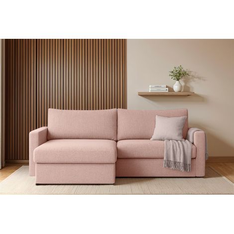 Ecksofa Sofa mit Schlaffunktion BENDIK Stoff Faro Rose Ottomane Links (1/3)