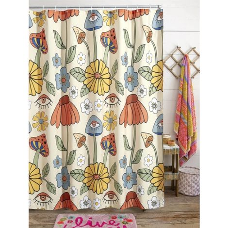 180 x 200 cm Duschvorhang im Retro-Stil der 70er Jahre mit psychedelischem Blumenmuster
