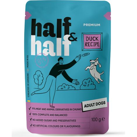 Alimento umido premium per cani adulti Half&half, gusto anatra, in bustina da 100 g (1/4)