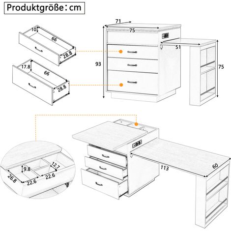 Îlot de cuisine roulant, table extensible avec éclairage LED, plan de travail avec prises intégrées, idéal comme îlot, buffet, console ou bar pour cuisine et salle à manger (Noir) (1/5)