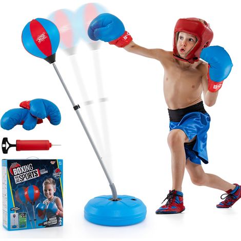 COSTWAY Punching Ball Height Adjustable (122-154cm) Stand Box Fightball Set-Blue (1/5)