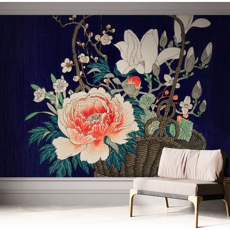 Tapete Selbstklebend - abwaschbar - Tapete mit Motiv - trendige Wanddeko - elegant Fototapete Blumenkorb 312x219 cm (1/5)