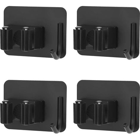 Wandmontierter Besen- und Mopphalter aus Edelstahl mit Haken für Küche, Garten, Balkon und Garage – 4er-Set, schwarz (1/5)