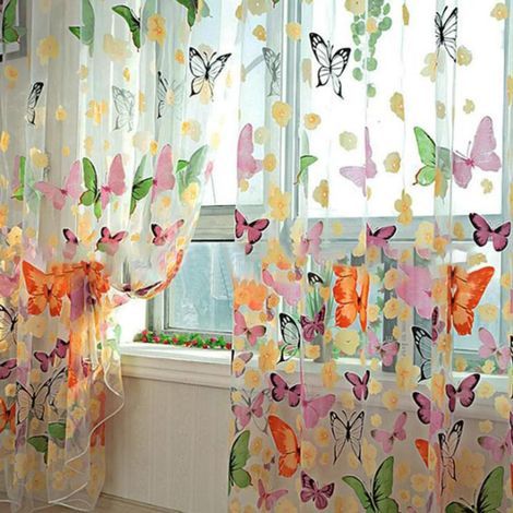 Voilage Papillons 100 x 200 cm, Rideau Transparent en Polyester avec Motifs Fleurs et Papillons, Décoration Fenêtre pour Chambre, Salon et Chambre d'Enfant (1/5)