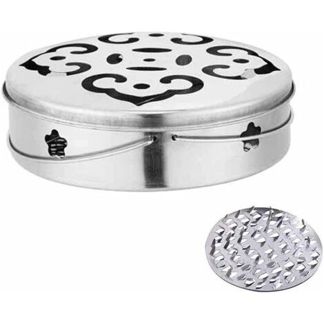 Support de Bobine de Moustique en Acier Inoxydable, Support Bobine de Moustique Porte-encens avec couvercle et poignée, Conteneur rétro Support en métal pour Spirales d'insectes de Bob