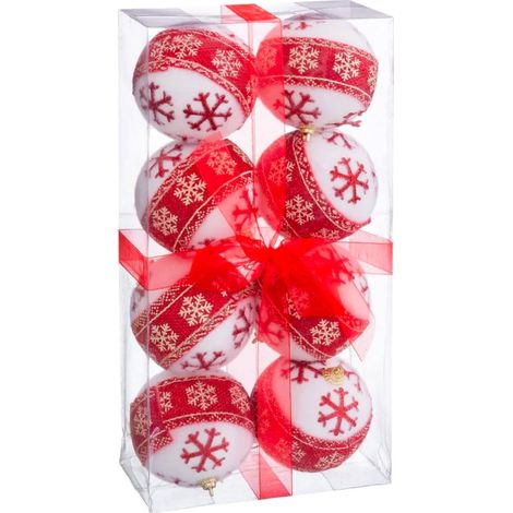 Set de 8 boules de Noël rouges et blanches étoiles - 8cm (1/3)