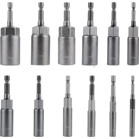Schraubendreher-Bit-Adapter 1/4" 6-19mm Sechskantaufnahme für Handbohrmaschine, Elektroschrauber, Steckschlüssel (12-teilig)