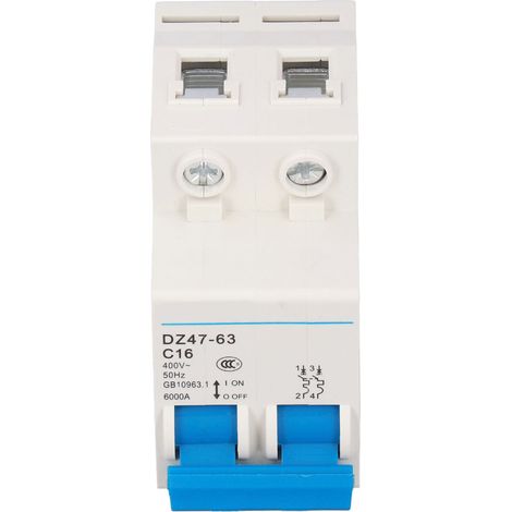 Disjoncteur modulaire 2P différentiel 16A DZ47-63 C16, interrupteur isolateur rail DIN 400V, protection surcharge et fuite, 1 module. (1/5)