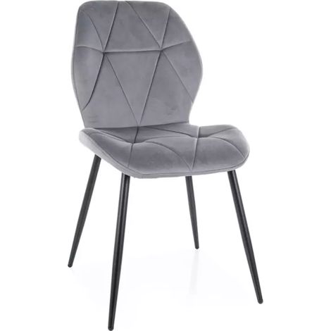 Chaise velours gris avec pieds métal noir mat et dossier matelassé design moderne LIRYCA (1/5)