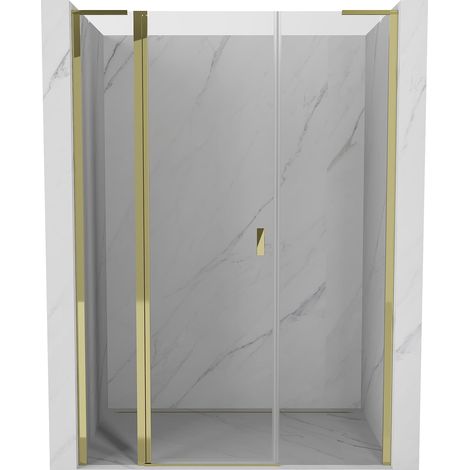Mexen Mist L porta doccia a battente 140 cm, trasparente, dorato - 8A4L-140-001-50-00 (1/5)