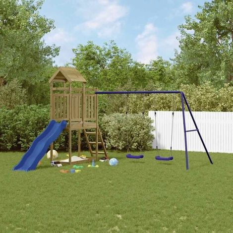 Jeu extérieur enfant : Tour de jeu Marron 52,5 x 110,5 x 215 cm Pin massif jeu extérieur enfant, aire de jeu jardin, balançoire enfant , pour jardin, usage domestique , enfant 3-8 ans (1/5)