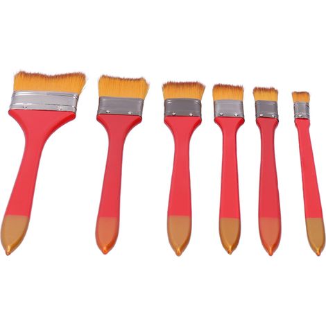 Lot de 6 pinceaux plats en nylon, spécialement conçus pour la peinture à l'huile et acrylique, outils professionnels rouges (1/5)