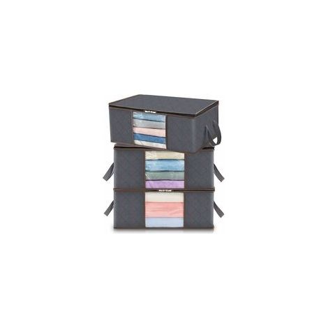 Lot de 3 Sac de Rangement Vetement 35L, Boîte de Rangement Sous lit Pliable, Housse Rangement Couette Organisateur de Placard, Gris