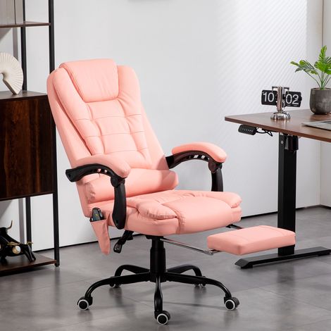 Fauteuil de direction rose inclinable, siège ergonomique avec massage 7 points et réglage en hauteur via télécommande, capacité 120 kg, idéal pour bureau ou espace de travail.