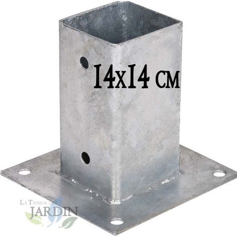 Ancrage métallique carré 14x14 cm, base 20x20 cm Support d'ancrage à Visser pour Poteau pour Béton, Clôtures, Gazebos (1/4)